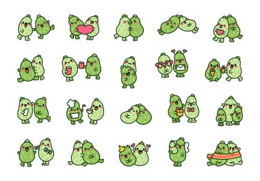 Bir çift tatlı kabak karakteri. Sevgili arkadaşlar sebze. El çizimi stili. Vektör çizimi. Tasarım elementlerinin koleksiyonu.