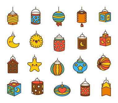 Aziz Martins Günü için fenerler. Almanya 'da hafif festival. El stili. Vektör çizimi. Tasarım elementlerinin koleksiyonu.