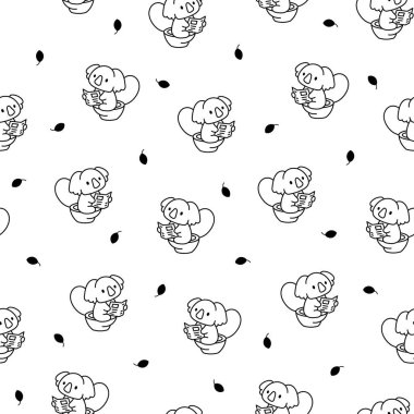 Tuvalette kakasını yapan ve gazete okuyan sevimli bir hayvan. Kusursuz desen. Boyama sayfası. Komik çizgi film karakterleri. El çizimi stili. Vektör çizimi. Tasarım süslemeleri.