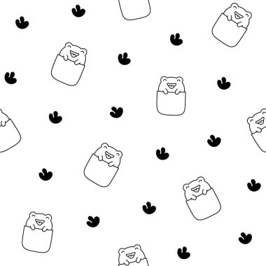 Cebinde sevimli hayvanlar var. Kusursuz desen. Boyama sayfası. Çizgi film karakterleri. El çizimi stili. Vektör çizimi. Tasarım süslemeleri.