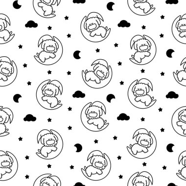 Şirin kawaii köpek oyuncak kanişi. Kusursuz desen. Boyama sayfası. Çizgi film komik yavru köpek karakteri. El çizimi stili. Vektör çizimi. Tasarım süslemeleri.