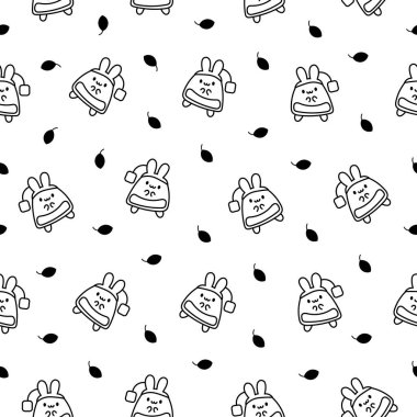 Farklı duyguları olan komik bir çay poşeti. Kusursuz desen. Boyama sayfası. Çizgi film karakteri. El çizimi stili. Vektör çizimi. Tasarım süslemeleri.