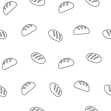 Ekmek. Kusursuz desen. Boyama sayfası. Somun yemek, fırın bebeği, hamur işi tahıl. El çizimi stili. Vektör çizimi. Tasarım süslemeleri.