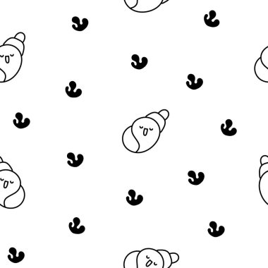 Şirin kawaii deniz kabuğu. Kusursuz desen. Boyama sayfası. Çizgi filmlerdeki su yaşamı. Deniz kabuğu karakterleri, yaz tatili. El çizimi stili. Vektör çizimi. Tasarım süslemeleri.
