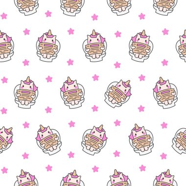 Tuvalette kakasını yapan ve gazete okuyan sevimli bir hayvan. Kusursuz desen. Komik çizgi film karakterleri. El çizimi stili. Vektör çizimi. Tasarım süslemeleri.