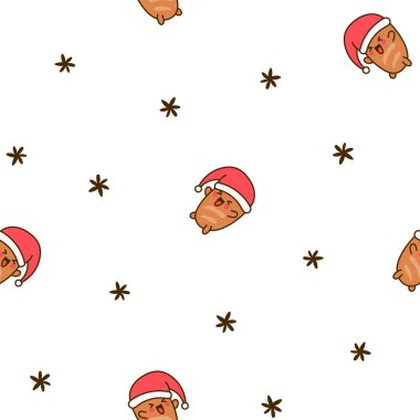 Komik ekmek karakterleri. Kusursuz desen. Şirin pastane pastaları, çizgi filmlerdeki gülen surat ifadeleri. El çizimi stili. Vektör çizimi. Tasarım süslemeleri.