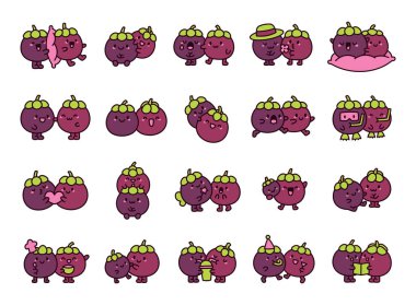 Komik birkaç çizgi film karakteri. Şirin yemek arkadaşları. El çizimi stili. Vektör çizimi. Tasarım elementlerinin koleksiyonu.