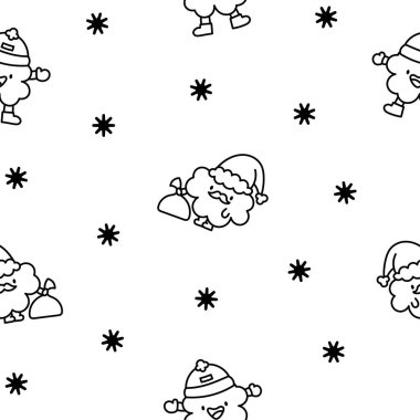 Şirin kawaii şanslı yonca çizgi film karakteri. Kusursuz desen. Boyama sayfası. El çizimi stili. Vektör çizimi. Tasarım süslemeleri.