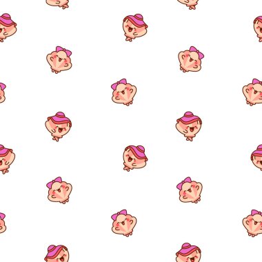 Gülen yüzlü, tatlı deniz kabuğu. Kusursuz desen. Kawaii çizgi film karakteri. El çizimi stili. Vektör çizimi. Tasarım süslemeleri.