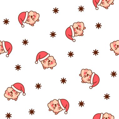 Gülen yüzlü, tatlı deniz kabuğu. Kusursuz desen. Kawaii çizgi film karakteri. El çizimi stili. Vektör çizimi. Tasarım süslemeleri.