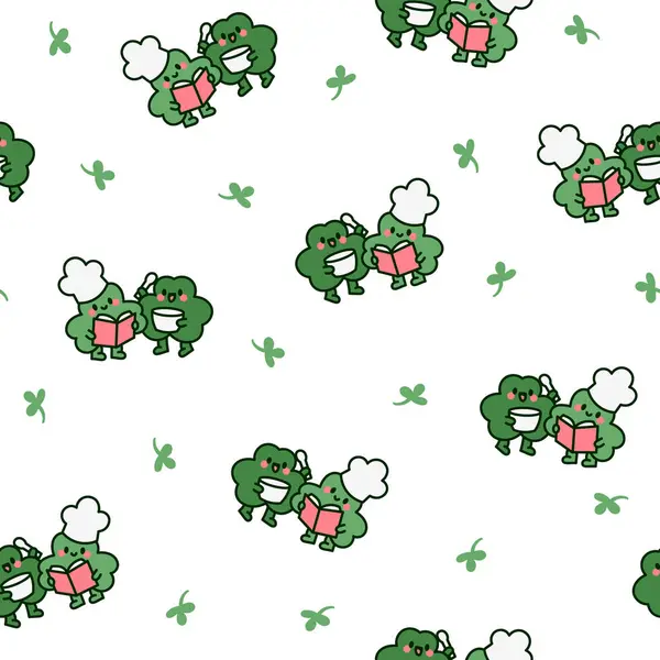 Şirin kawaii yonca arkadaşları. Kusursuz desen. Komik çizgi film karakterleri. El çizimi stili. Vektör çizimi. Tasarım süslemeleri.