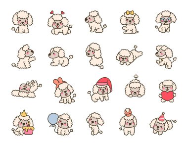 Şirin kawaii kaniş köpeği karakteri. Komik çizgi film evcil hayvanı. El çizimi stili. Vektör çizimi. Tasarım elementlerinin koleksiyonu.