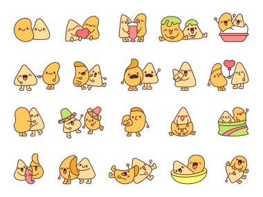 Sevimli çiftler cipsi ve cips. Çizgi film karakterleri. El çizimi stili. Vektör çizimi. Tasarım elementlerinin koleksiyonu.