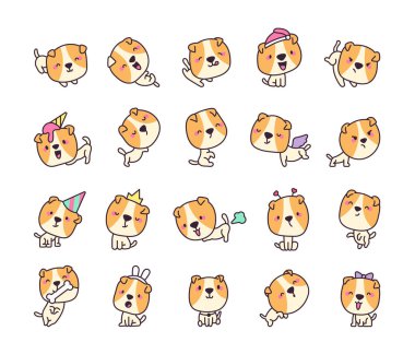 Koca kafalı neşeli bir köpek. Çizgi film karakteri. El çizimi stili. Vektör çizimi. Tasarım elementlerinin koleksiyonu.