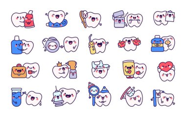 Sevimli bir çift dişi ve arkadaşı. Sevimli çizgi film karakteri. El çizimi stili. Vektör çizimi. Tasarım elementlerinin koleksiyonu.