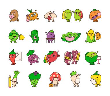 Tatlı sebze öğrencisi. Okula dönelim. El çizimi stili. Vektör çizimi. Tasarım elementlerinin koleksiyonu.