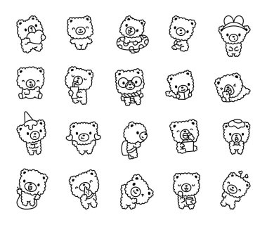 Sevimli oyuncak ayı. Boyama sayfası. Çocukluğun sevimli oyuncak karakteri. El çizimi stili. Vektör çizimi. Tasarım elementlerinin koleksiyonu.