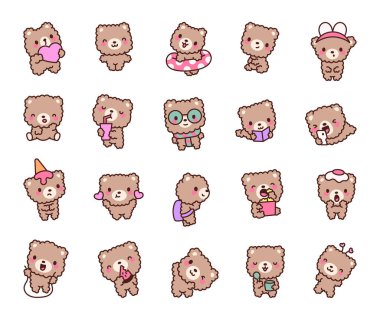 Sevimli oyuncak ayı. Çocukluğun sevimli oyuncak karakteri. El çizimi stili. Vektör çizimi. Tasarım elementlerinin koleksiyonu.