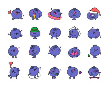 Şirin kawaii yabanmersini. Çizgi film karakteri. El çizimi stili. Vektör çizimi. Tasarım elementlerinin koleksiyonu.