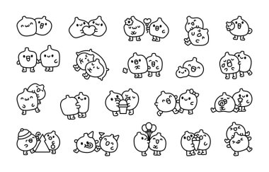 Tatlı çift incir. Boyama sayfası. Sevimli arkadaş karakteri. El çizimi stili. Vektör çizimi. Tasarım elementlerinin koleksiyonu.