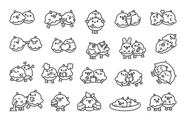 Hoş bir çift patisyonu. Boyama sayfası. Çekici bir sebze çizgi filmi karakteri. El çizimi stili. Vektör çizimi. Tasarım elementlerinin koleksiyonu.