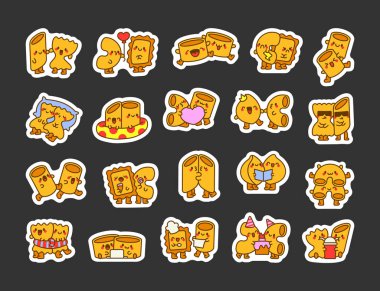 Güzel bir çift makarna. Etiket Yer İmi. Sevimli makarna ürünü. El çizimi stili. Vektör çizimi. Tasarım elementlerinin koleksiyonu.