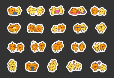 Şirin bir karambol çifti. Etiket Yer İmi. Sevimli çizgi film karakteri. El çizimi stili. Vektör çizimi. Tasarım elementlerinin koleksiyonu.