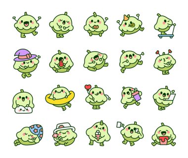 Komik bir masal karakteri. Çizgi film sebze ürünü. El çizimi stili. Vektör çizimi. Tasarım elementlerinin koleksiyonu.