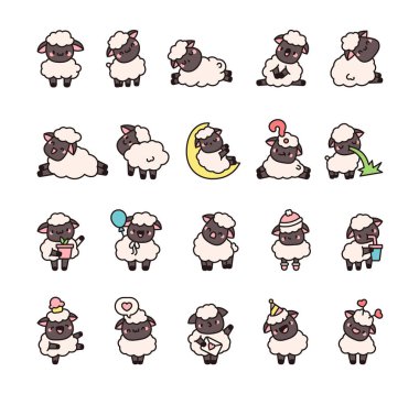 Cute blacknose sheep. Funny pet character. Hand drawn style. Vector drawing. Collection of design elements. clipart