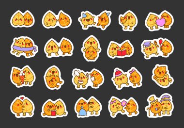 Tatlı yaprak çifti. Etiket Yer İmi. Sevimli karakter dostluğu. El çizimi stili. Vektör çizimi. Tasarım elementlerinin koleksiyonu.