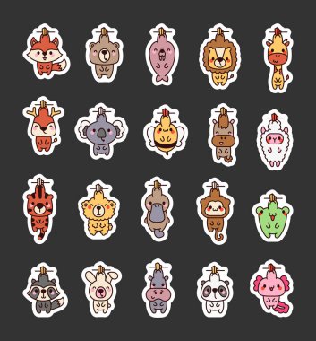 Mandallı eğlenceli hayvanlar. Etiket Yer İmi. Güzel ev dekoru. El çizimi stili. Vektör çizimi. Tasarım elementlerinin koleksiyonu.