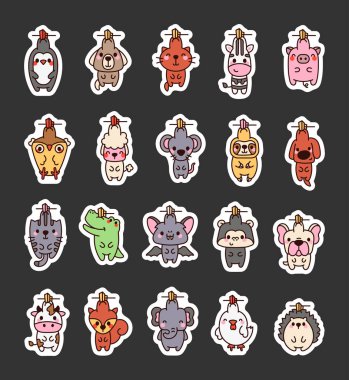 Mandallı eğlenceli hayvanlar. Etiket Yer İmi. Güzel ev dekoru. El çizimi stili. Vektör çizimi. Tasarım elementlerinin koleksiyonu.