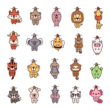 Mandallı eğlenceli hayvanlar. Güzel ev dekoru. El çizimi stili. Vektör çizimi. Tasarım elementlerinin koleksiyonu.