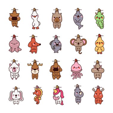 Mandallı eğlenceli hayvanlar. Güzel ev dekoru. El çizimi stili. Vektör çizimi. Tasarım elementlerinin koleksiyonu.