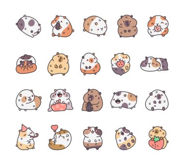 Komik kobay faresi. Sevimli çizgi film karakteri. Vektör çizimi. Tasarım elementlerinin koleksiyonu.