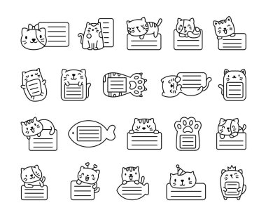 Kedi yavrusu olan yapışkan boş bir not. Boyama sayfası. Okul meseleleri. El çizimi stili. Vektör çizimi. Tasarım elementlerinin koleksiyonu.