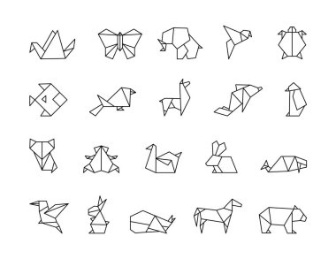 Origami geometric animals. Coloring Page. Japanese handicraft. Vector drawing. Collection of design elements. clipart