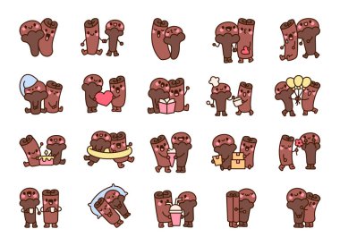 Tatlı karanfil ve tarçınlı çift. Dost canlısı çizgi film baharatı. El çizimi stili. Vektör çizimi. Tasarım elementlerinin koleksiyonu.