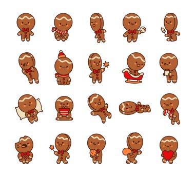 Tatlı zencefilli adam Noel kartları için eğlenceli unsurları olan tatil karakterleri