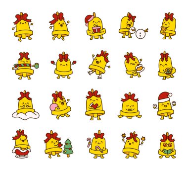 Şirin kawaii çizgi filmi Noel Çanı koleksiyonunu özetliyor. Farklı pozlar ve kış için bayram eşyaları.