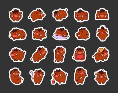 Çeşitli eğlenceli ve eğlenceli durumlar için sevimli kawaii çizgi film karakterleri farklı pozlar ve duygular.