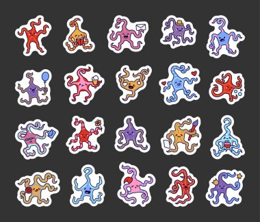 Dallanmış kırılgan yıldızlar, gülümseyen yüzleri, suyun altındaki duyguları, tatlı çizgi film karakterlerini, yaratıcı eğlence çizimleri ve tasarım projeleri için gösterir.