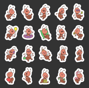 Yemek pişirmek, uyumak, selamlamak, kutlamak, öpmek, hediye tutmak, akıllı telefonlar kullanmak ve şenlikli aksesuarlar takmak dahil olmak üzere çeşitli duygu ve aktivitelere sahip bir dizi sevimli karınca karakteri.