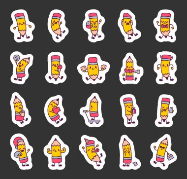 Gülümseme, yeme, içme, hediye verme ve komik ve şık öğelerle kutlama gibi çeşitli duygu ve aktiviteleri gösteren kawaii çizgi film karakterleri.