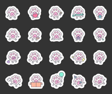 Yumuşak Taba pençeleri. Sevimli kawaii çizgi film karakterleri. Duygularını, eğlenceli hareketlerini ve yaratıcı temalarını gösteren eşsiz pozları, hediyeleri ve büyülü unsurları olan.