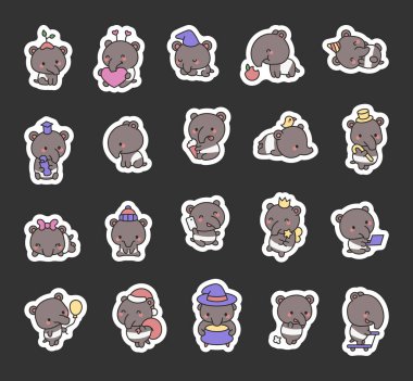 Tapılası tapir şirin kawaii çizgi film karakterleri benzersiz duygu aksesuarları ve yaratıcı, neşeli, değişik pozları olan sizin tasarımınız için.