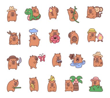 Büyüleyici ifadelerle orman hayatını keşfeden sevimli Capybara karakterleri. Hoş bir kawaii çizim tarzında ilginç maceralar, komik pozlar ve yaratıcı unsurlar.