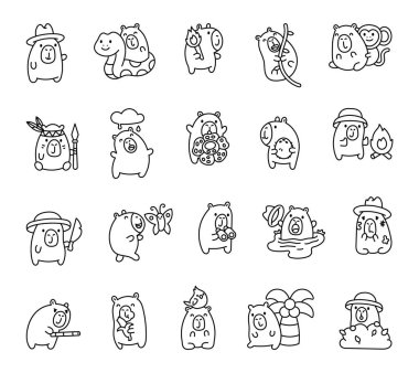 Büyüleyici ifadelerle orman hayatını keşfeden sevimli Capybara karakterleri. Hoş bir kawaii çizim tarzında ilginç maceralar, komik pozlar ve yaratıcı unsurlar.