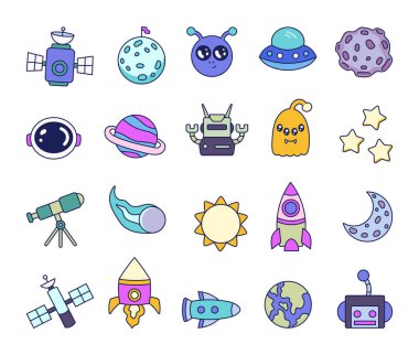 Gizemli bir UFO, sürüklenen bir asteroid, güçlü bir uydu, parıldayan yıldızlar, parlak bir kuyruklu yıldız, fütürist bir robot, Dünya, bir uzay gemisi ve heyecan verici bir macera..