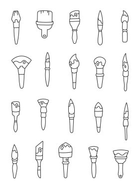 Cute paintbrush set with various outline illustration clipart featuring different shapes, bristle styles, and unique brush designs for yours creative painting and artistic projects clipart